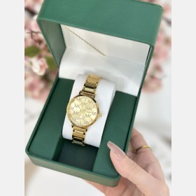 ساعة Michael Kors ذهبية بنقشة MK